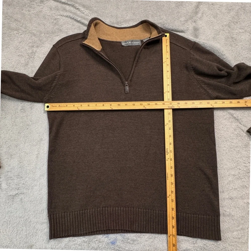 Oscar De La Renta Mens Dark Brown Quarter Zip Knit Sweater Large Great Condition